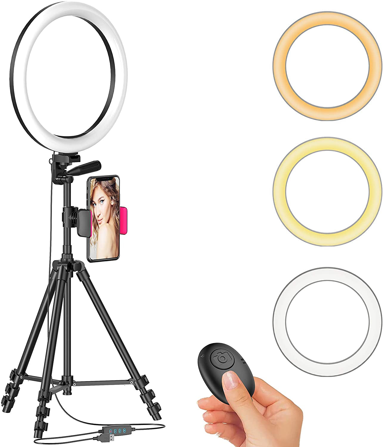 Sensyne 10'' Ring Light with 50'' Extendable Tripod Stand, LED Circle Lights with Phone Holder