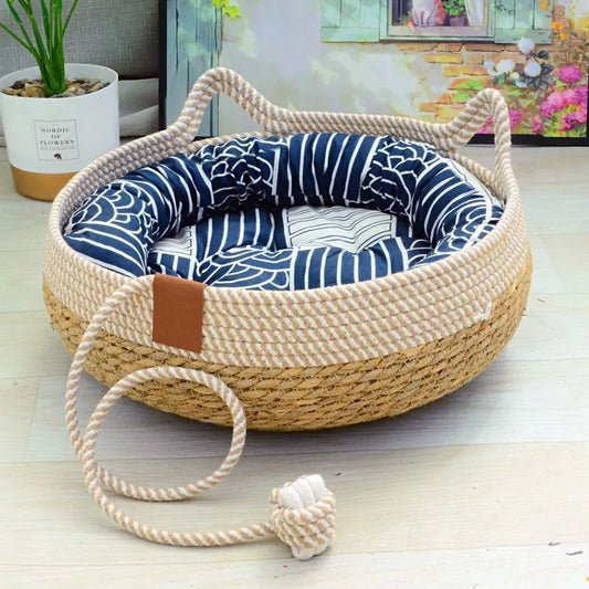 Woven Removable Upholstery Sleeping Summer Cat Bed