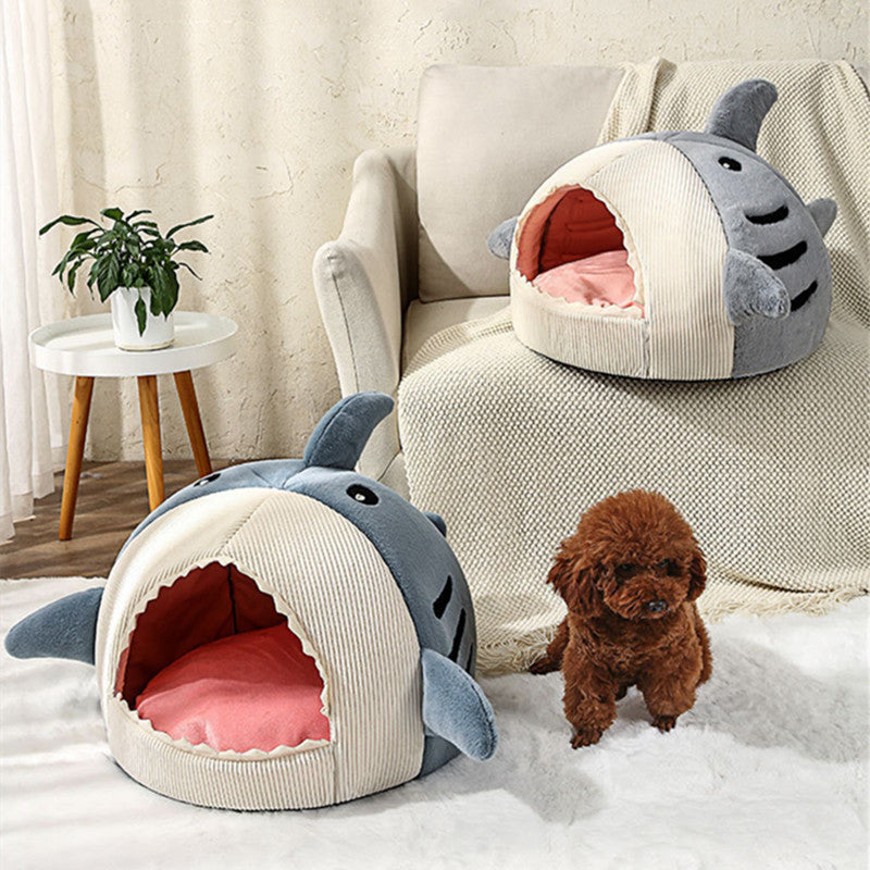 Winter Warm Semi-enclosed Big Mouth Shark Dog Kennel Cat Pad