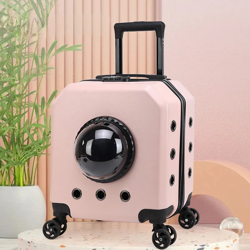 Cat Carrier Transparent Capsule Pet Travel Trolley