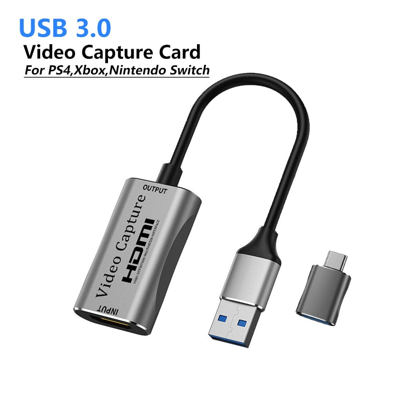 Video Capture Card USB 3.0 to HDMI-compatible USB C Camera Recording Streaming Grabber Recorder