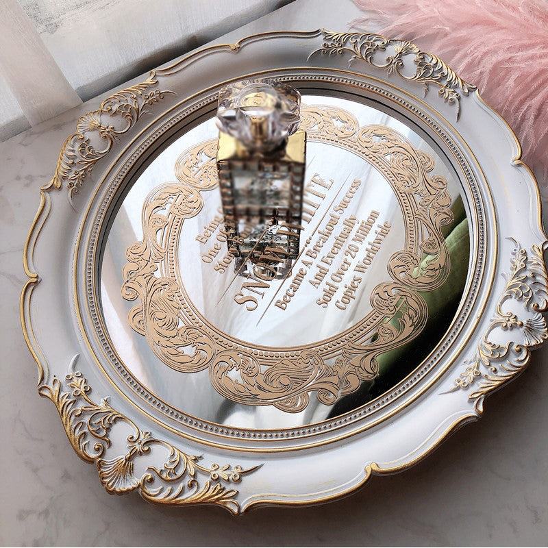 European Retro Mirror Tray Gilt Print Light Luxury Tray Beauty Salon