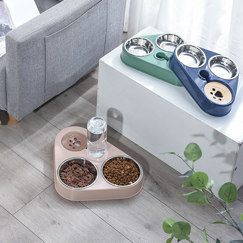 Dog-Cat pets Food Bowl with Bottle Automatic Drinking Feeder