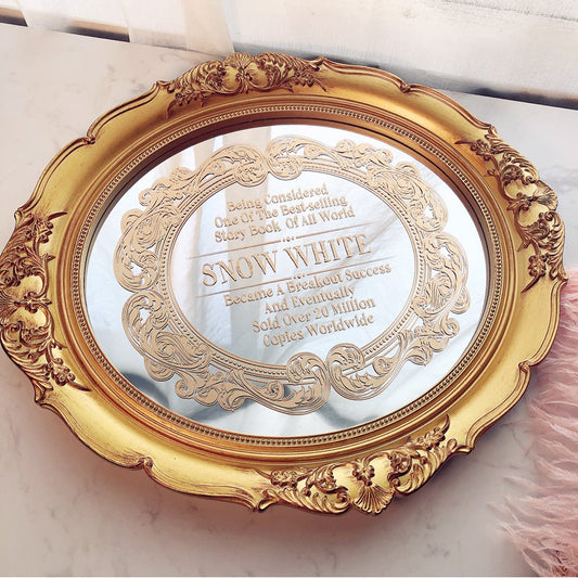 European Retro Mirror Tray Gilt Print Light Luxury Tray Beauty Salon