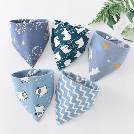 5pcs/lot Pure Cotton Triangle Baby Bibs - Cartoon Print Saliva Towel