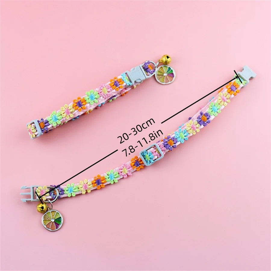 Colorful Lace Cat Collar with Bell and Flower Pendant