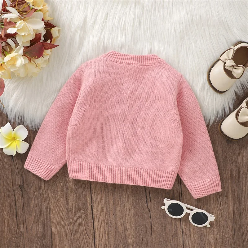 0-36M Infant Girl Sweater Cardigan Long Sleeve V Neck Button Closure