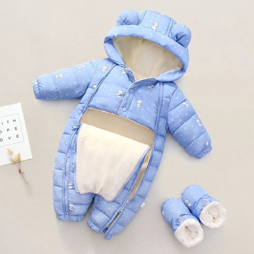 Jumpsuit Hooded Plus Velvet Warm  New born Baby clothes