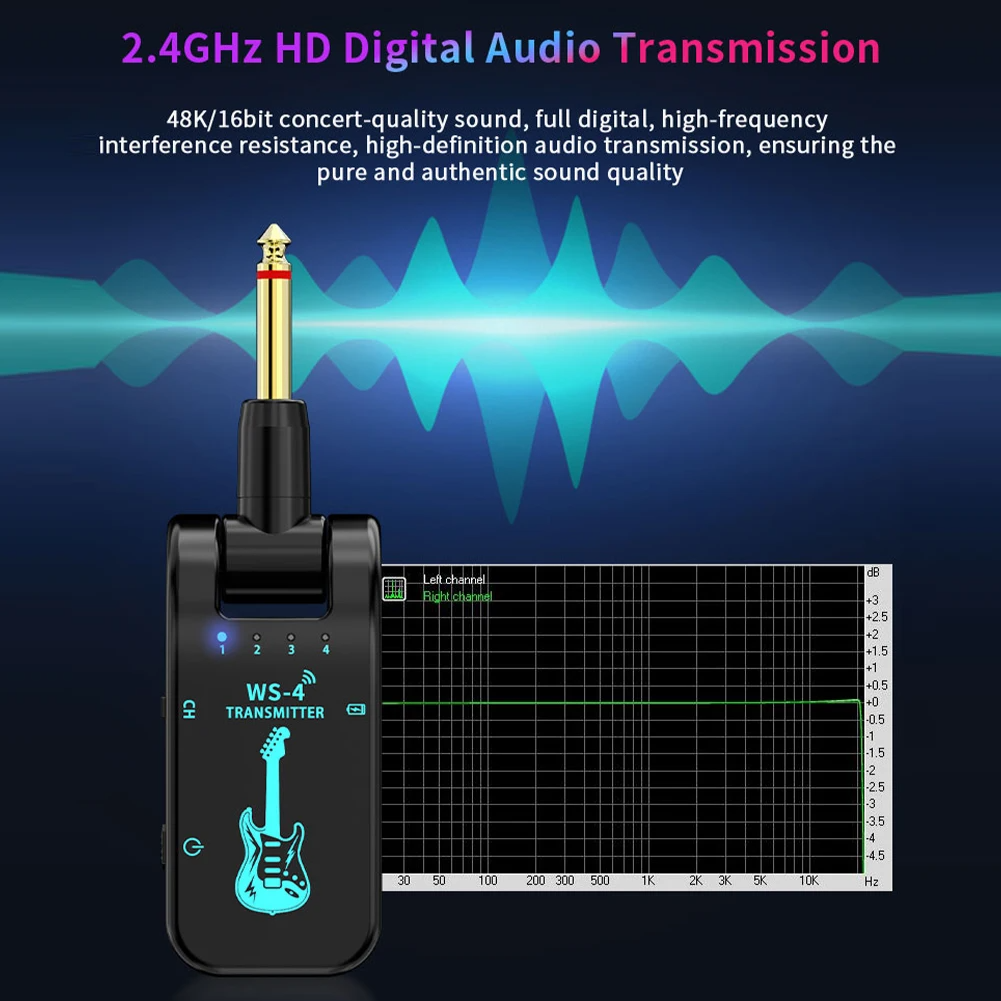 2.4GHZ Wireless Guitar System Rechargeable Audio Transmitter