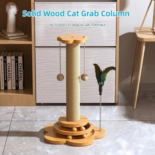 Pet Cat Toy Solid Wood Turntable Funny Cat Traning Stick Balls