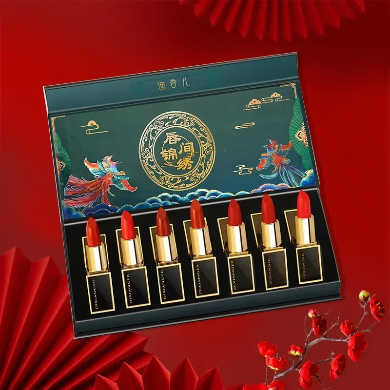 Long-lasting moisturizing Chinese style carved lipstick set