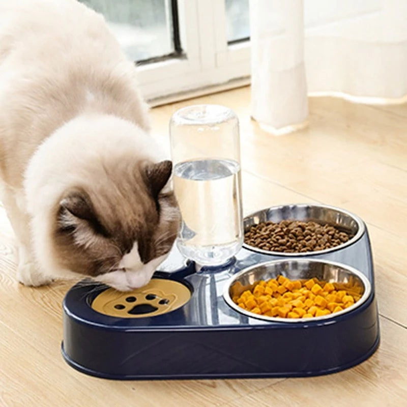 Dog-Cat pets Food Bowl with Bottle Automatic Drinking Feeder