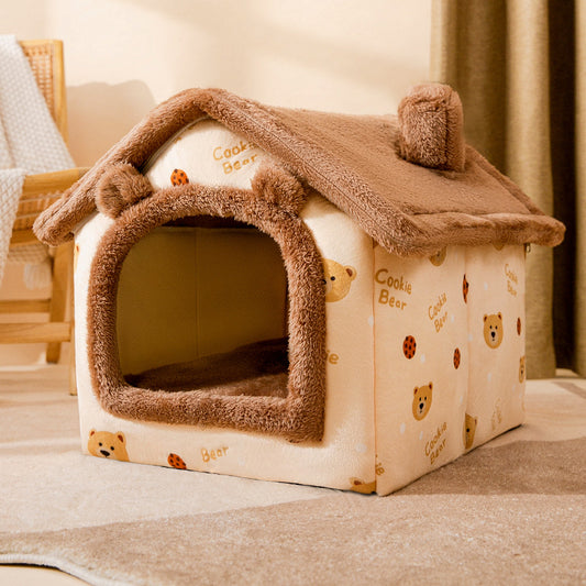 Enclosed Cat House Winter Warm Small Pet Plush Sleeping Nest Basket