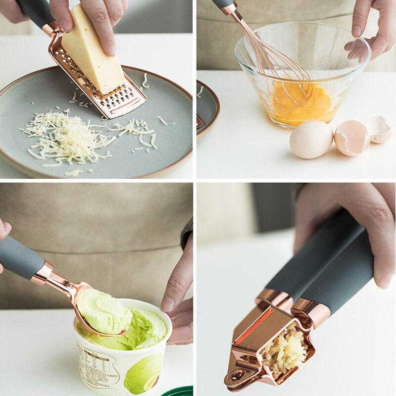 Rose gold kitchen gadget set