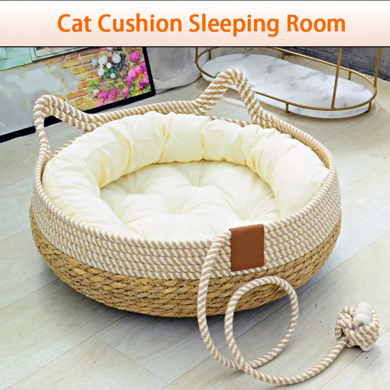 Woven Removable Upholstery Sleeping Summer Cat Bed