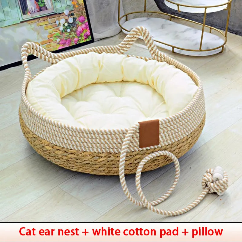 Woven Removable Upholstery Sleeping Summer Cat Bed