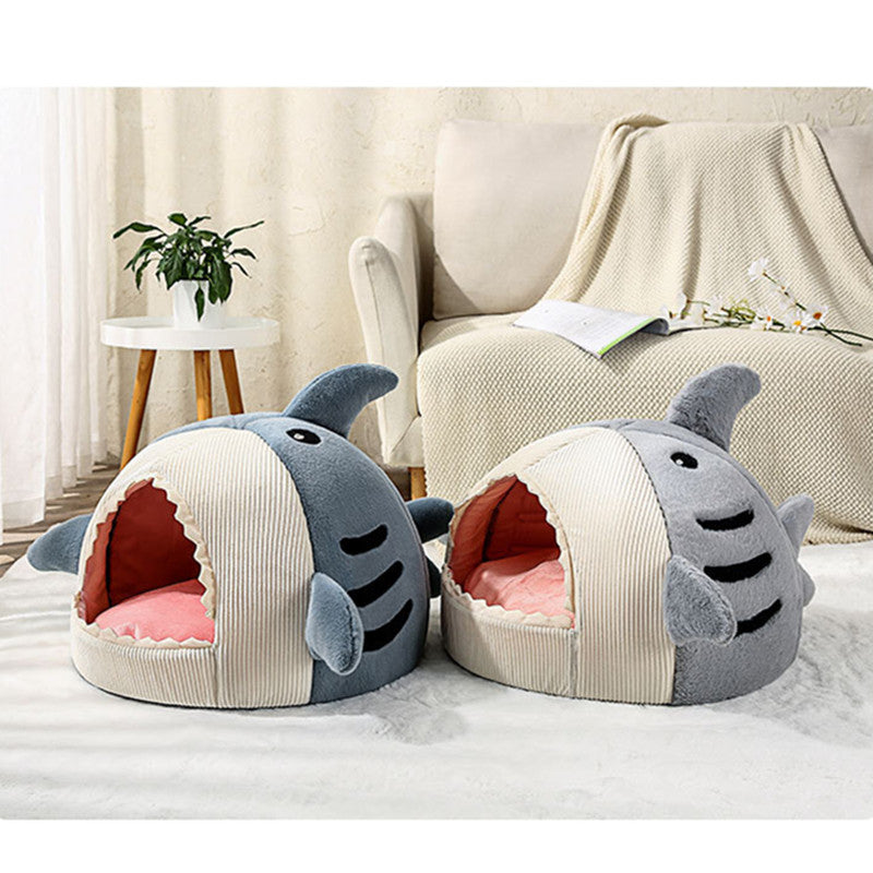 Winter Warm Semi-enclosed Big Mouth Shark Dog Kennel Cat Pad