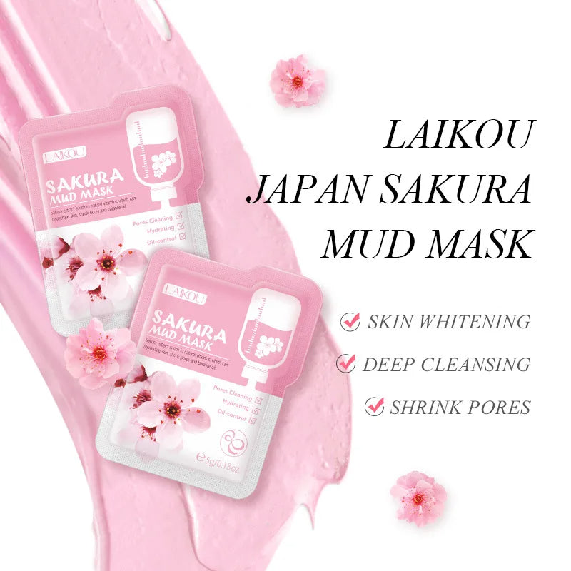 Sakura Glow: 5-Piece Anti-Wrinkle Sakura Mud Mask Set for Radiant, Youthful Skin