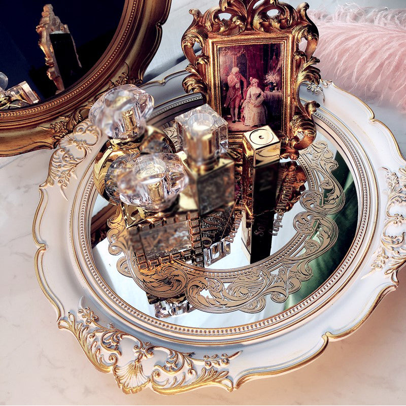 European Retro Mirror Tray Gilt Print Light Luxury Tray Beauty Salon