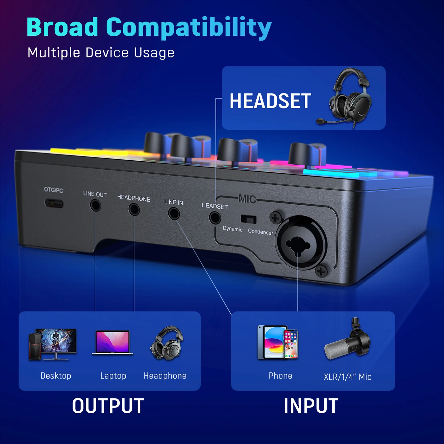 FIFINE Gaming Audio Mixer,Streaming 4-Channel RGB Mixer