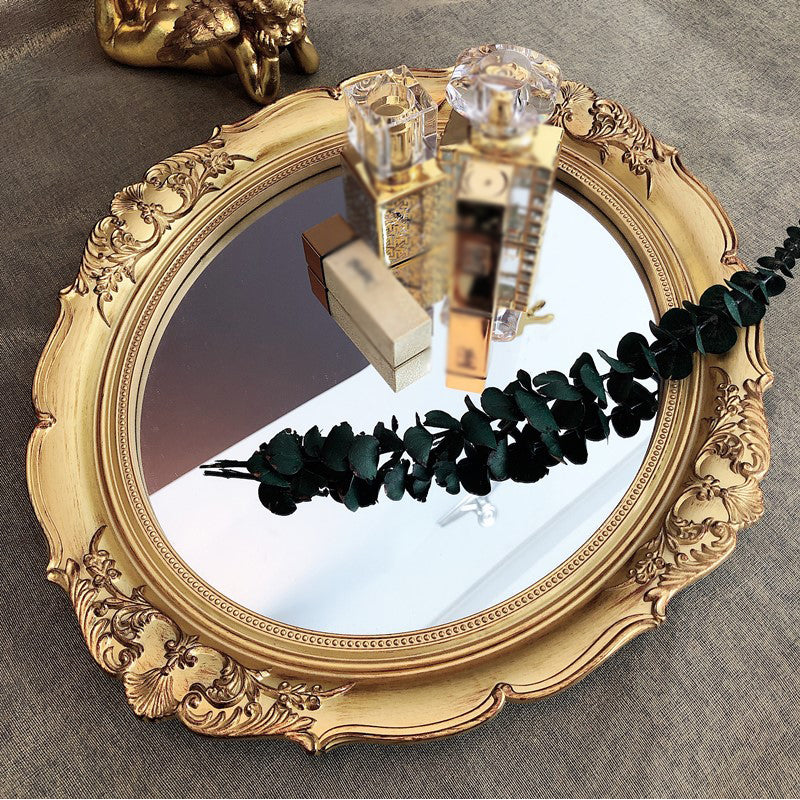 European Retro Mirror Tray Gilt Print Light Luxury Tray Beauty Salon