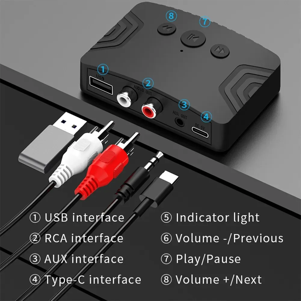 Bluetooth 5.3 Audio Receiver 3.5mm AUX RCA USB