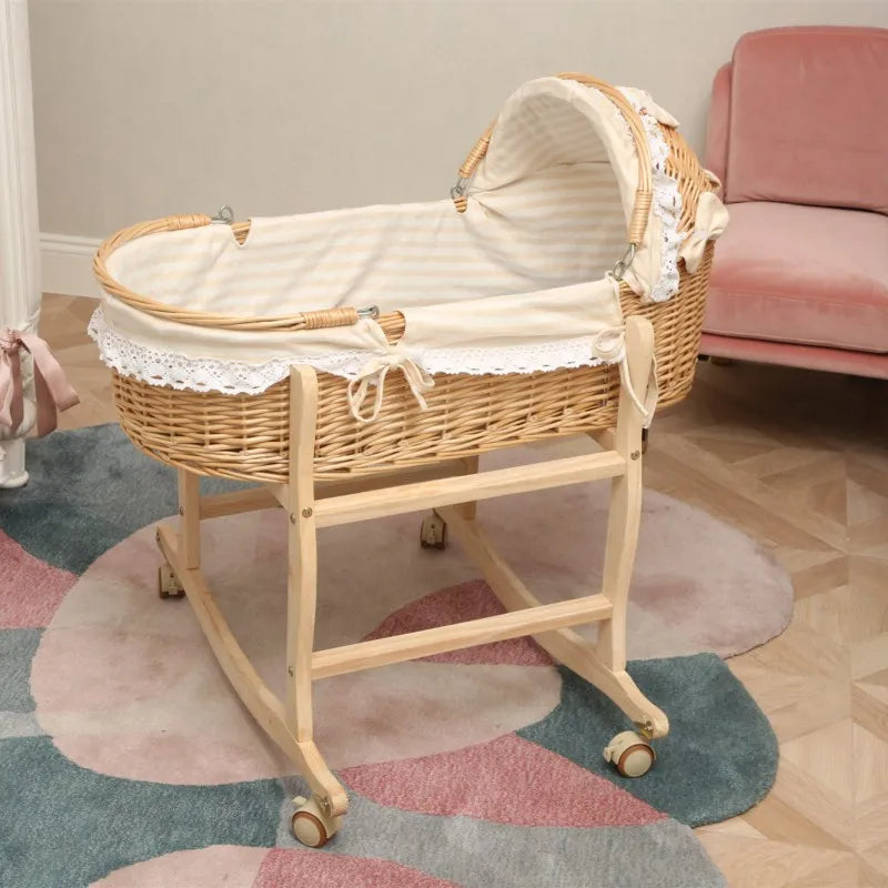 New Upgrade Wooden Portable Baby Cradle Bed