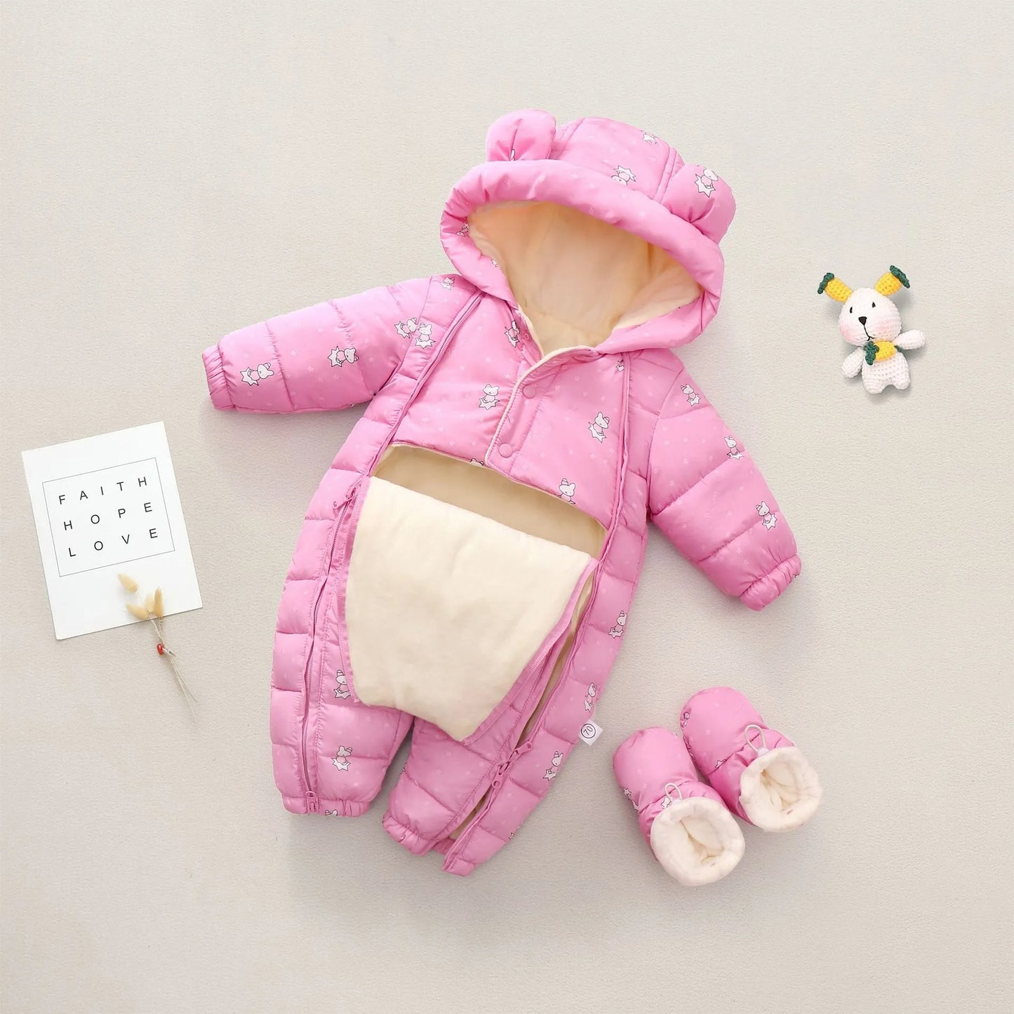 Jumpsuit Hooded Plus Velvet Warm  New born Baby clothes