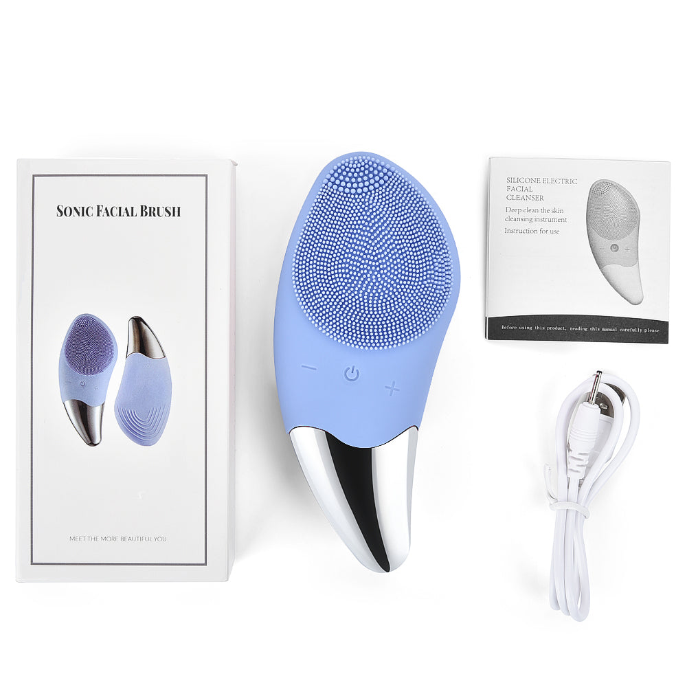 Face Cleaning Electric Sonic Vibration Silicone Facial Wash Brush