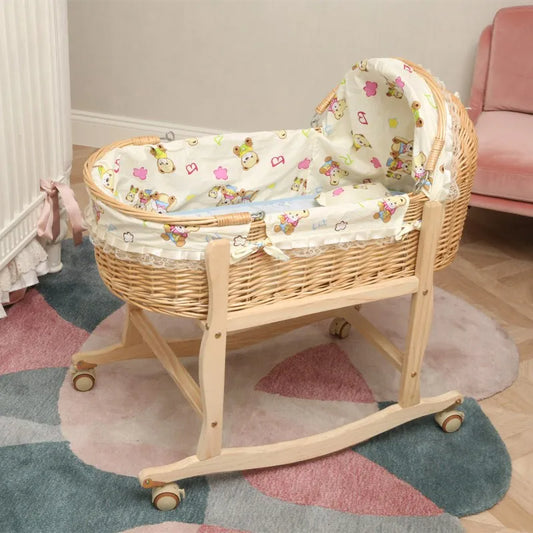 New Upgrade Wooden Portable Baby Cradle Bed