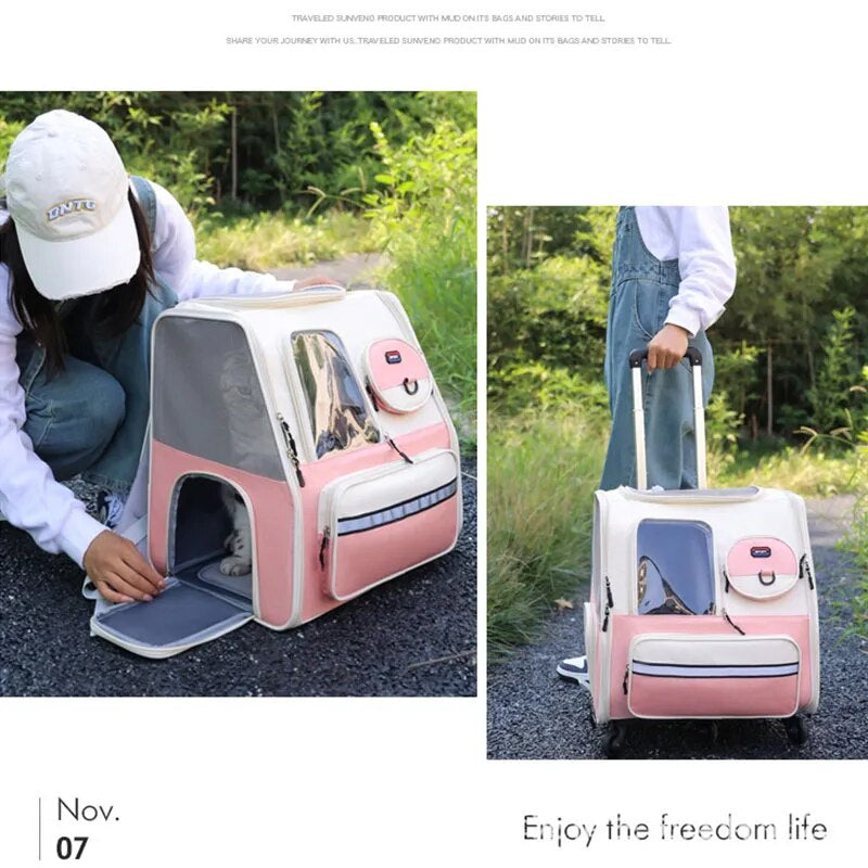 High Quality Carrying Cat Travel Backpack Portable Transport Trolley Bag