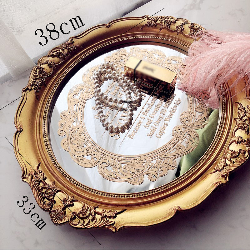 European Retro Mirror Tray Gilt Print Light Luxury Tray Beauty Salon