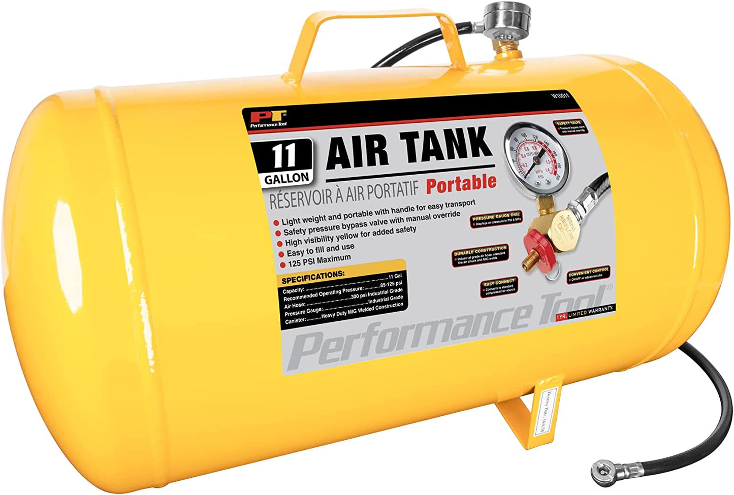 Horizontal Portable Air Tank with Tire Air Chuck