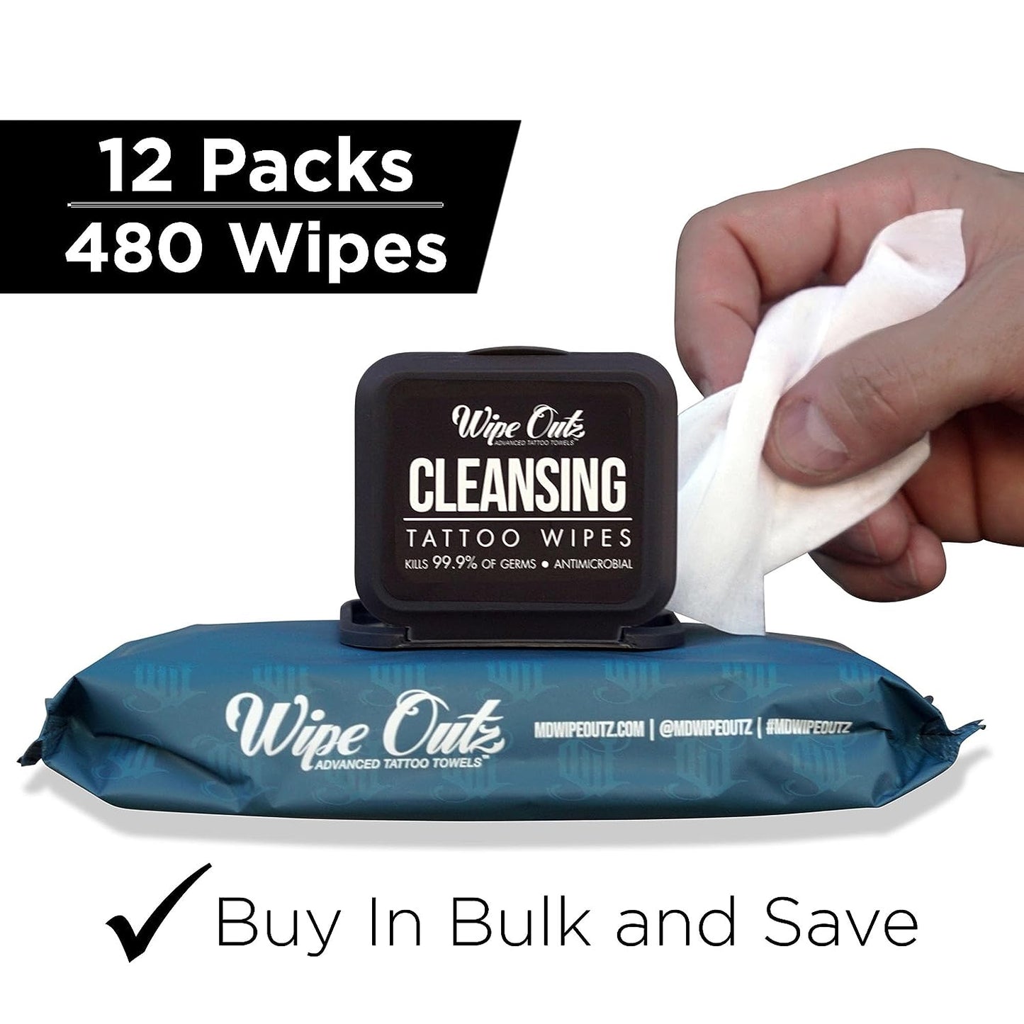 Wipe Outz Cleansing Tattoo Wipes for During Tattooing & Tattoo Aftercare