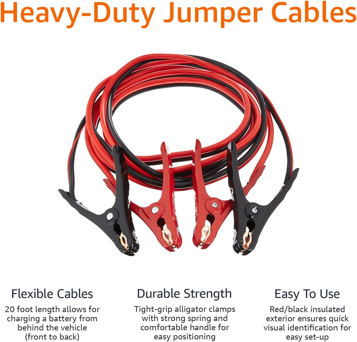 Basics Jumper Cable for Car Battery, 10 Gauge, 12 Foot