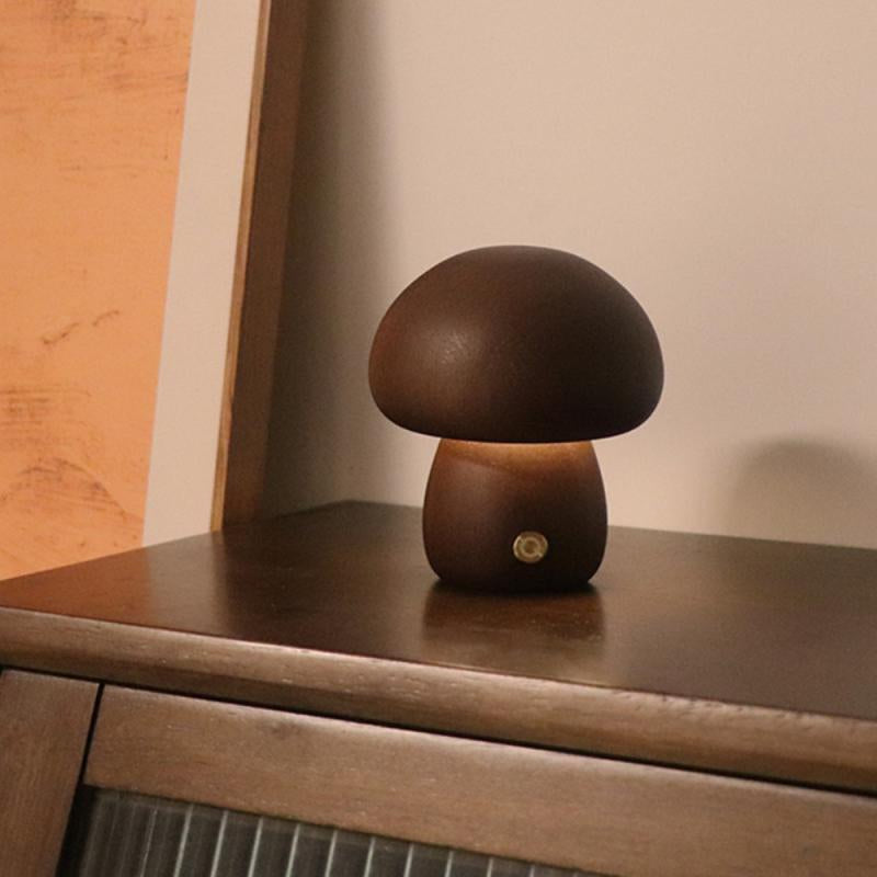 Wooden Cute Mushroom Bedside Table Lamp Ins LED Night Light