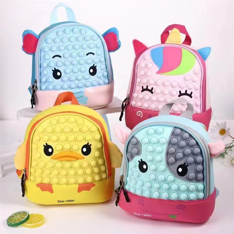 Animals Cartoon Pop Bubble School Backpack Fidget Toys