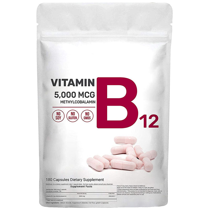 Organic Vitamin B12 Methylcobalamin Supplement,Vitamin B12 Capsules Supports Brain Cells and Nerve Tissue