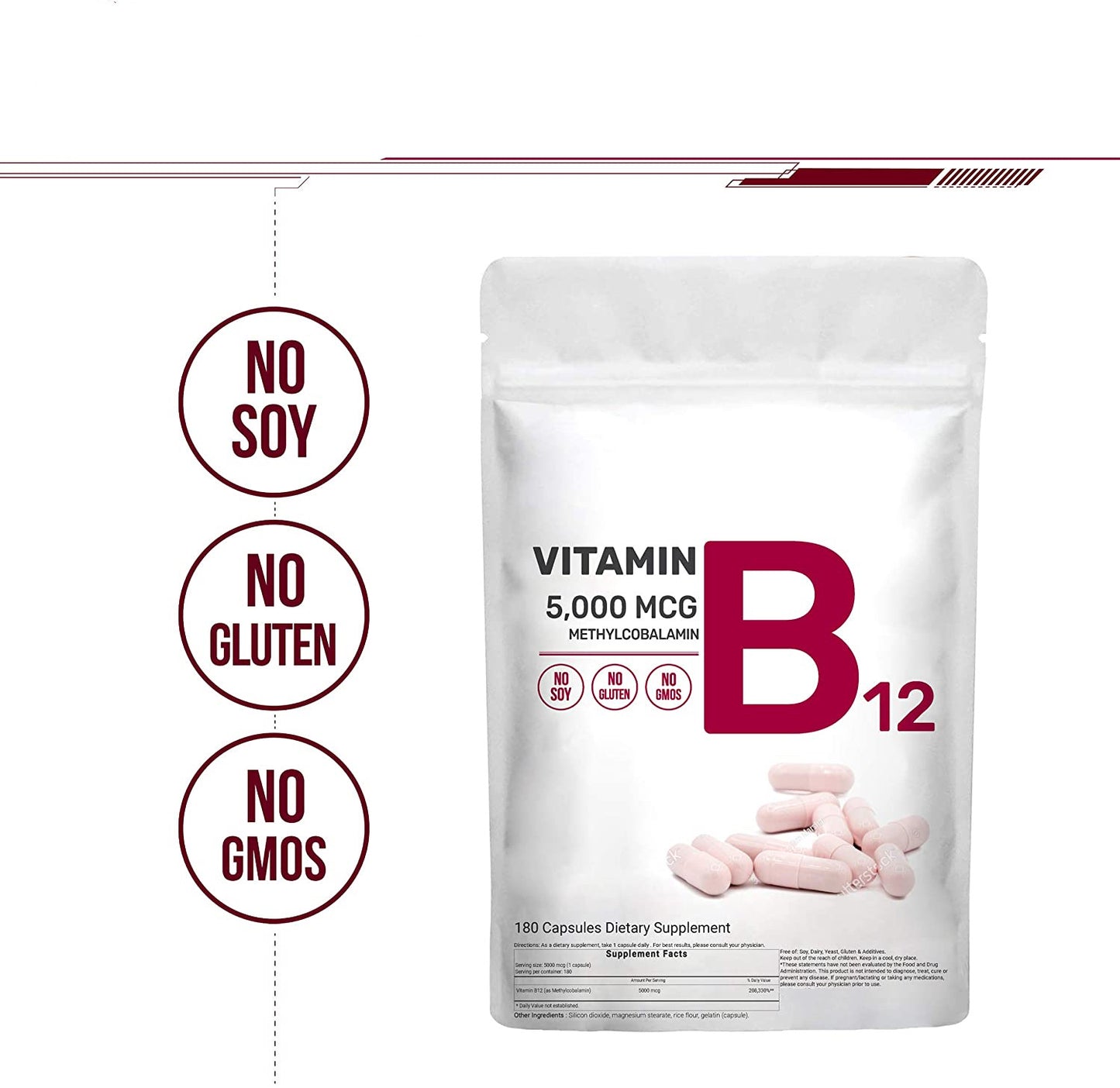 Organic Vitamin B12 Methylcobalamin Supplement,Vitamin B12 Capsules Supports Brain Cells and Nerve Tissue