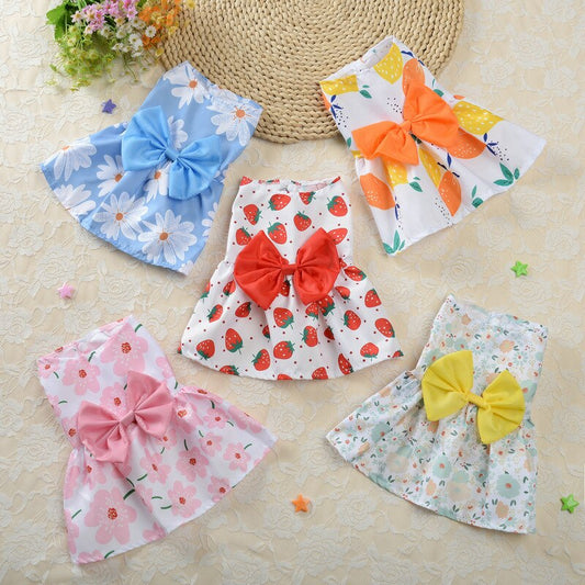 2022 Dog Bowknot Floral Dress