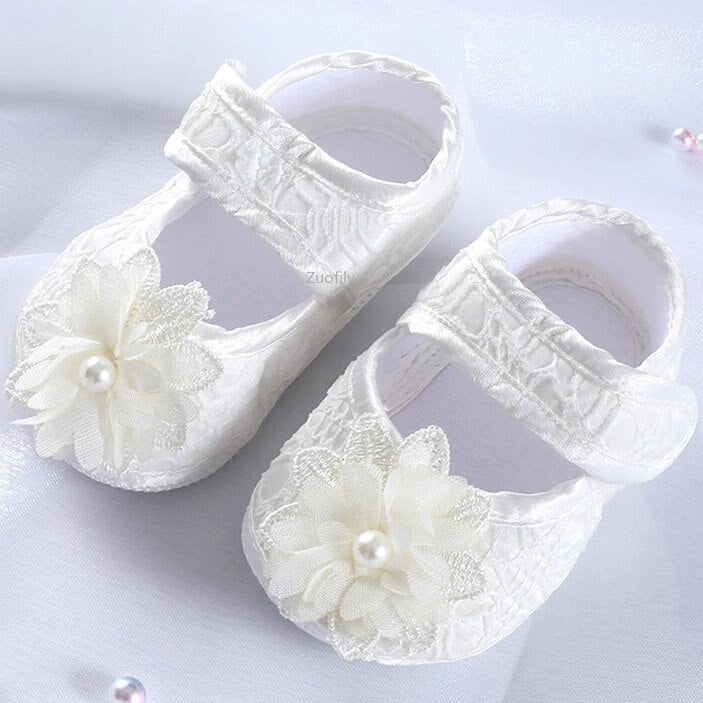 Newborn Baby Girl Pearl Floral Shoes