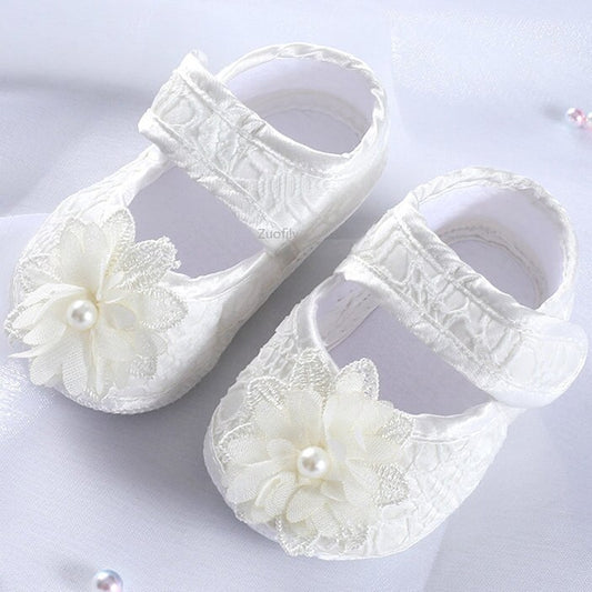 Newborn Baby Girl Pearl Floral Shoes