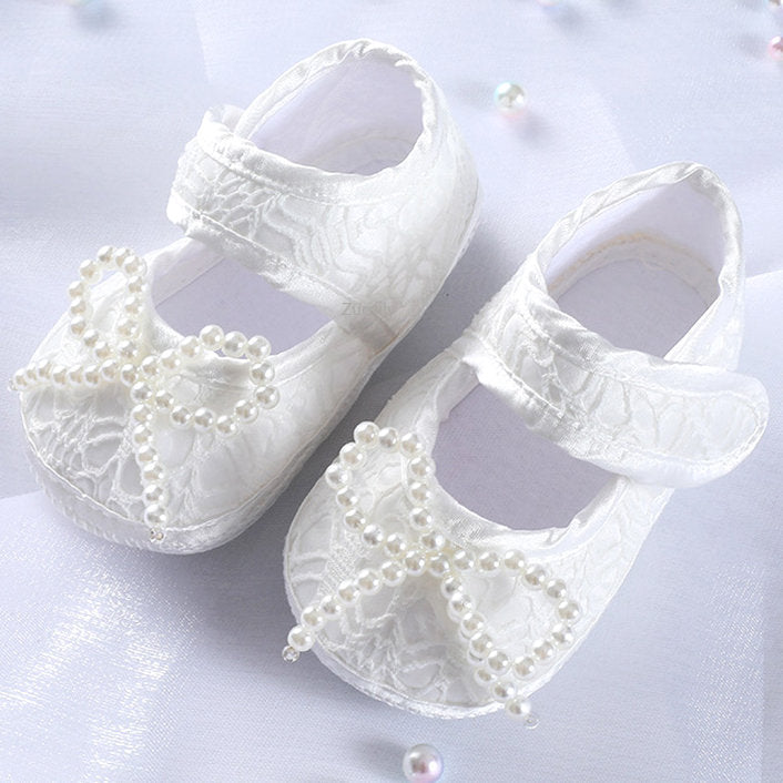 Newborn Baby Girl Pearl Floral Shoes