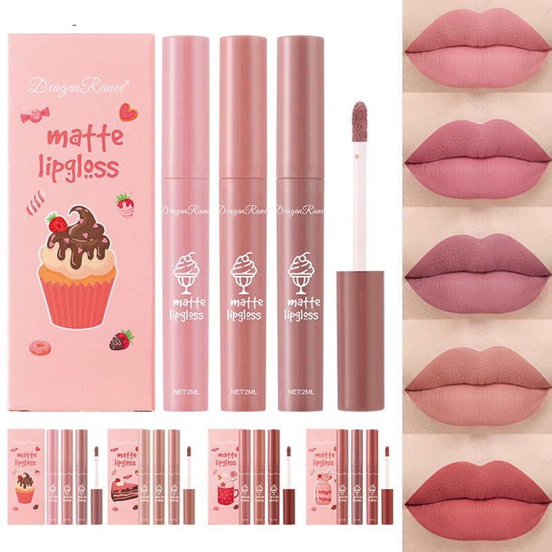 3Pcs/set Matte Velvet Lip Gloss Waterproof Long-lasting Liquid Lipstick