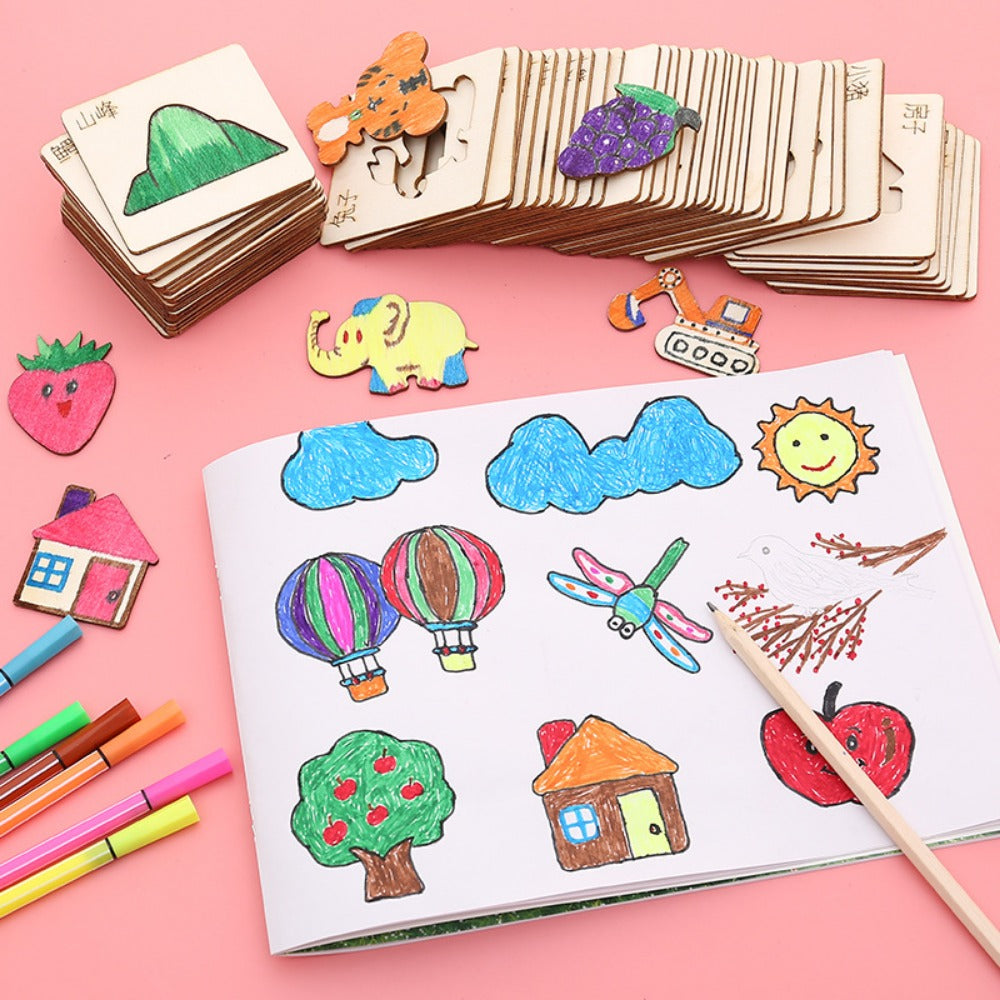 Montessori Wooden DIY Drawing Stencils Set for Kids - 20pcs Educational Toy for Christmas