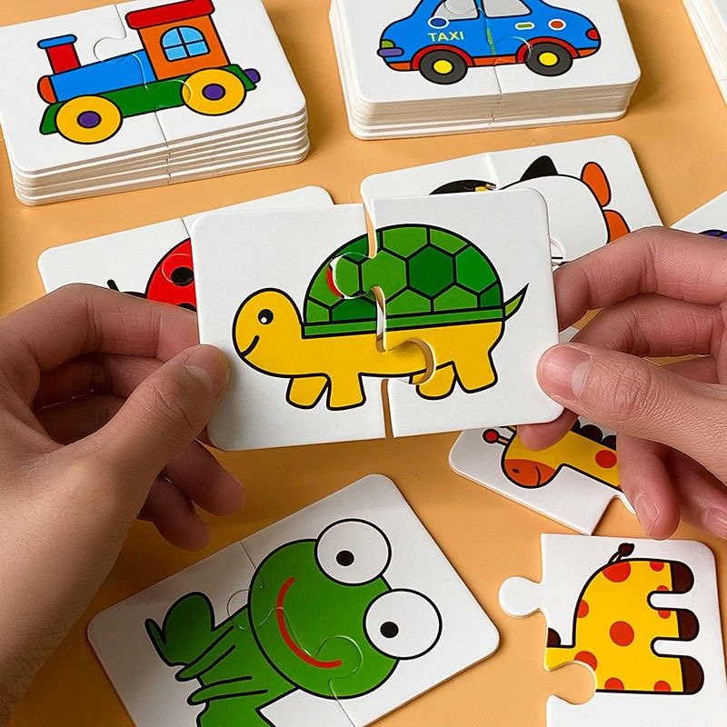 Animal Puzzle Matching Game for Kids: 32 Waterproof Cards